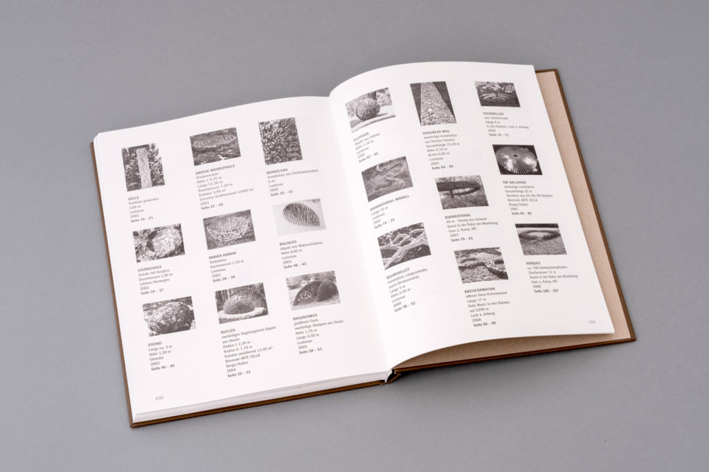 Land Art Kunstbuch Armin Schubert. Doppelseite Index und Seitenzahl